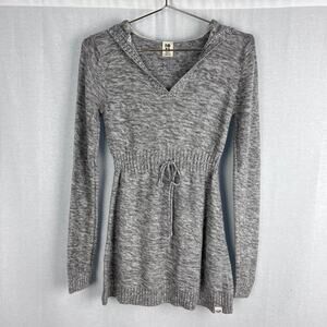 Roxy Sweater Juniors Small Babydoll Hooded Gray Y2K Preppy Cozy Boho Fairy Fall